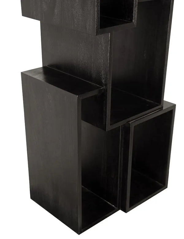 Lincoln Tower Sculptural Charcoal Black Mindi Wood Shelving Unit-Noir Furniture-Blue Hand Home