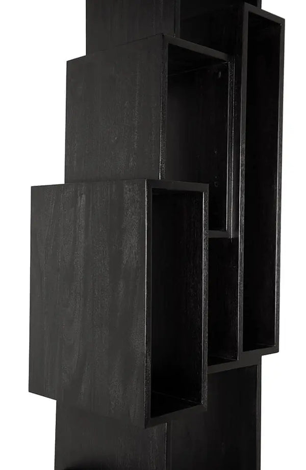 Lincoln Tower Sculptural Charcoal Black Mindi Wood Shelving Unit-Noir Furniture-Blue Hand Home