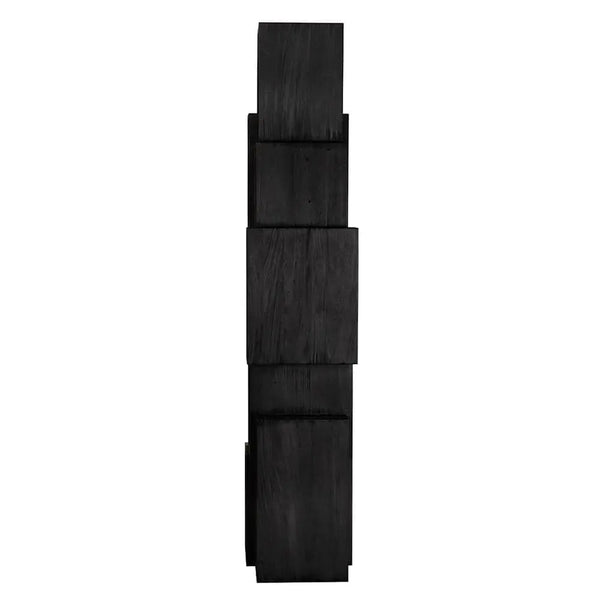 Lincoln Tower Sculptural Charcoal Black Mindi Wood Shelving Unit-Noir Furniture-Blue Hand Home