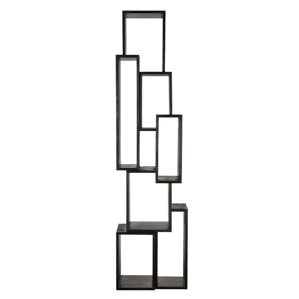 Lincoln Tower Sculptural Charcoal Black Mindi Wood Shelving Unit-Noir Furniture-Blue Hand Home