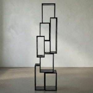 Lincoln Tower Sculptural Charcoal Black Mindi Wood Shelving Unit-Noir Furniture-Blue Hand Home