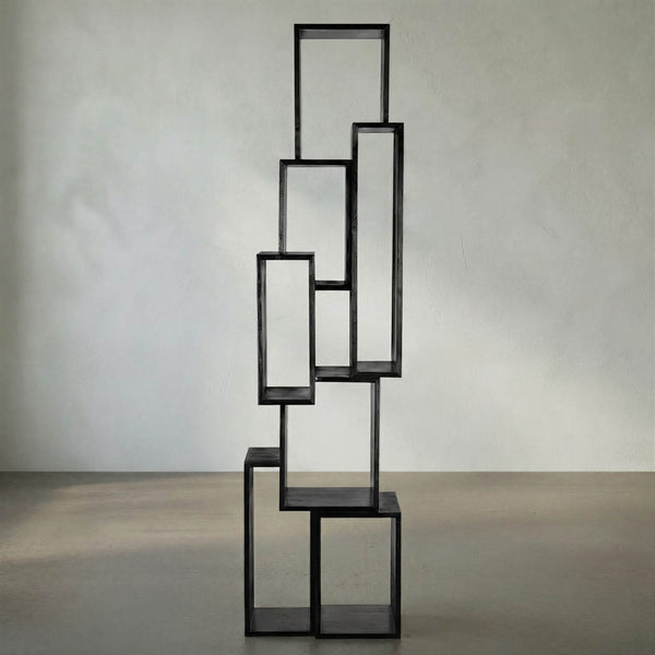 Lincoln Tower Sculptural Charcoal Black Mindi Wood Shelving Unit-Noir Furniture-Blue Hand Home