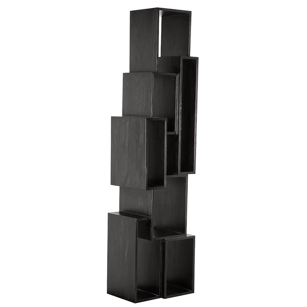 Lincoln Tower Sculptural Charcoal Black Mindi Wood Shelving Unit-Noir Furniture-Blue Hand Home