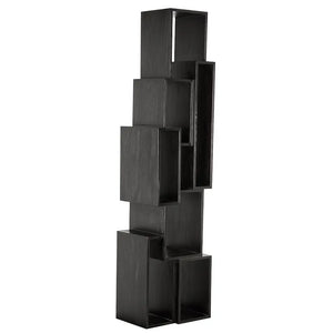 Lincoln Tower Sculptural Charcoal Black Mindi Wood Shelving Unit-Noir Furniture-Blue Hand Home