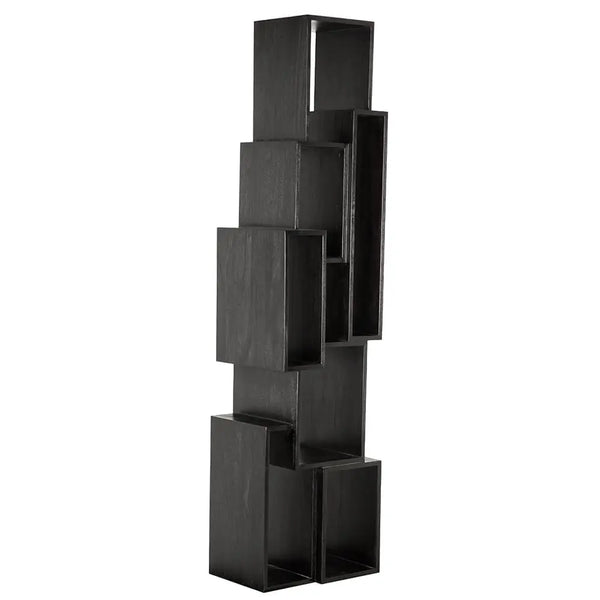 Lincoln Tower Sculptural Charcoal Black Mindi Wood Shelving Unit-Noir Furniture-Blue Hand Home