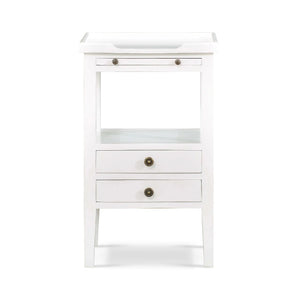 Bramble Eton 2 Drawer Side Table w/ Pull Out Shelf in Architectural White-Bramble-Blue Hand Home