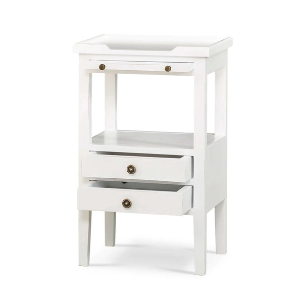 Bramble Eton 2 Drawer Side Table w/ Pull Out Shelf in Architectural White-Bramble-Blue Hand Home