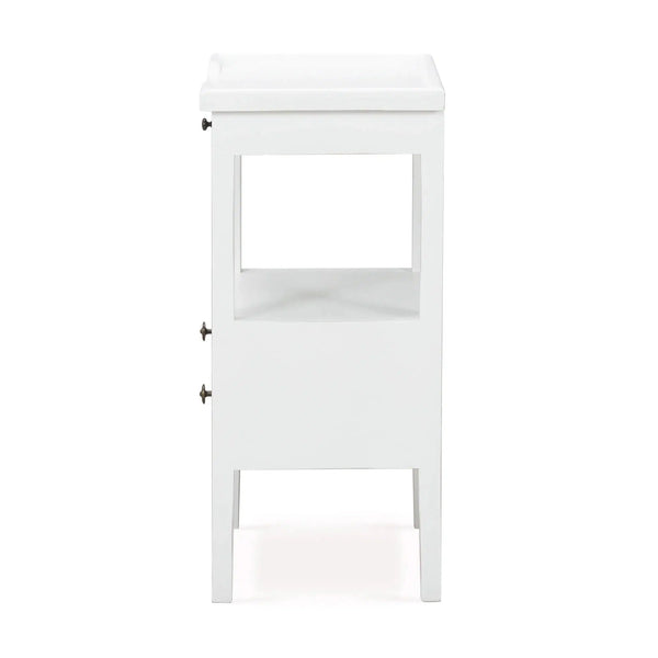 Bramble Eton 2 Drawer Side Table w/ Pull Out Shelf in Architectural White-Bramble-Blue Hand Home