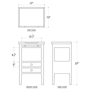 Bramble Eton 2 Drawer Side Table w/ Pull Out Shelf in Architectural White-Bramble-Blue Hand Home