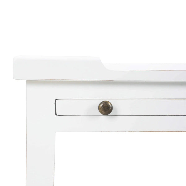 Bramble Eton 2 Drawer Side Table w/ Pull Out Shelf in Architectural White-Bramble-Blue Hand Home