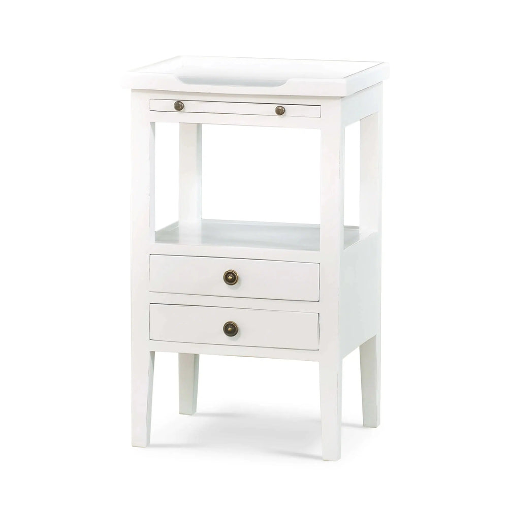 Bramble Eton 2 Drawer Side Table w/ Pull Out Shelf in Architectural White-Bramble-Blue Hand Home