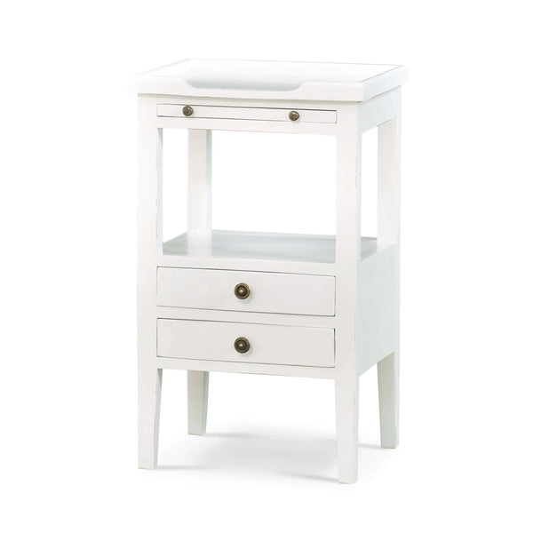 Bramble Eton 2 Drawer Side Table w/ Pull Out Shelf in Architectural White-Bramble-Blue Hand Home
