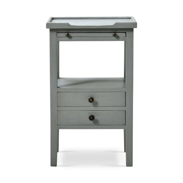 Bramble Eton 2 Drawer Side Table W/ Pull Out Shelf In Grey Charleston-Bramble-Blue Hand Home