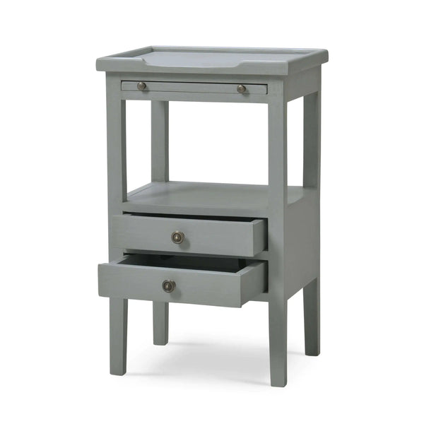 Bramble Eton 2 Drawer Side Table W/ Pull Out Shelf In Grey Charleston-Bramble-Blue Hand Home