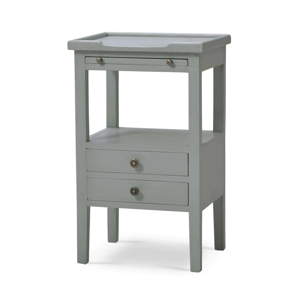 Bramble Eton 2 Drawer Side Table W/ Pull Out Shelf In Grey Charleston-Bramble-Blue Hand Home