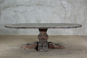 Reclaimed Elm Elliptical Oval Dining Table - Pedestal Leg-Blue Hand Home