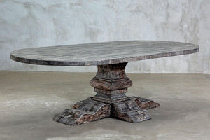 Reclaimed Elm Elliptical Oval Dining Table - Pedestal Leg-Blue Hand Home