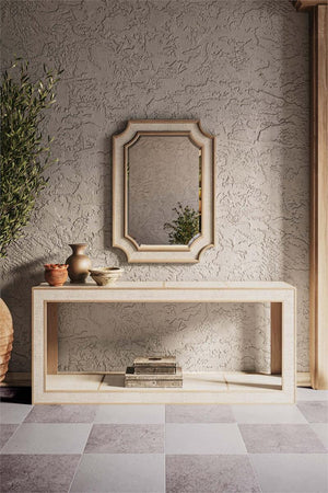 Bramble Finsbury Console Table in Sandbar w/ White Inset Rattan-Bramble-Blue Hand Home