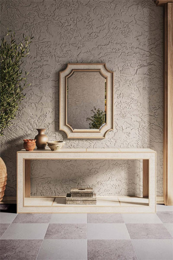 Bramble Finsbury Console Table in Sandbar w/ White Inset Rattan-Bramble-Blue Hand Home