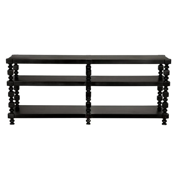 Maurice Three-Tier Console with Spindle Legs in Black-Noir Furniture-Blue Hand Home