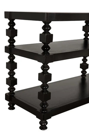 Maurice Three-Tier Console with Spindle Legs in Black-Noir Furniture-Blue Hand Home