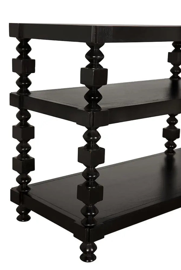 Maurice Three-Tier Console with Spindle Legs in Black-Noir Furniture-Blue Hand Home