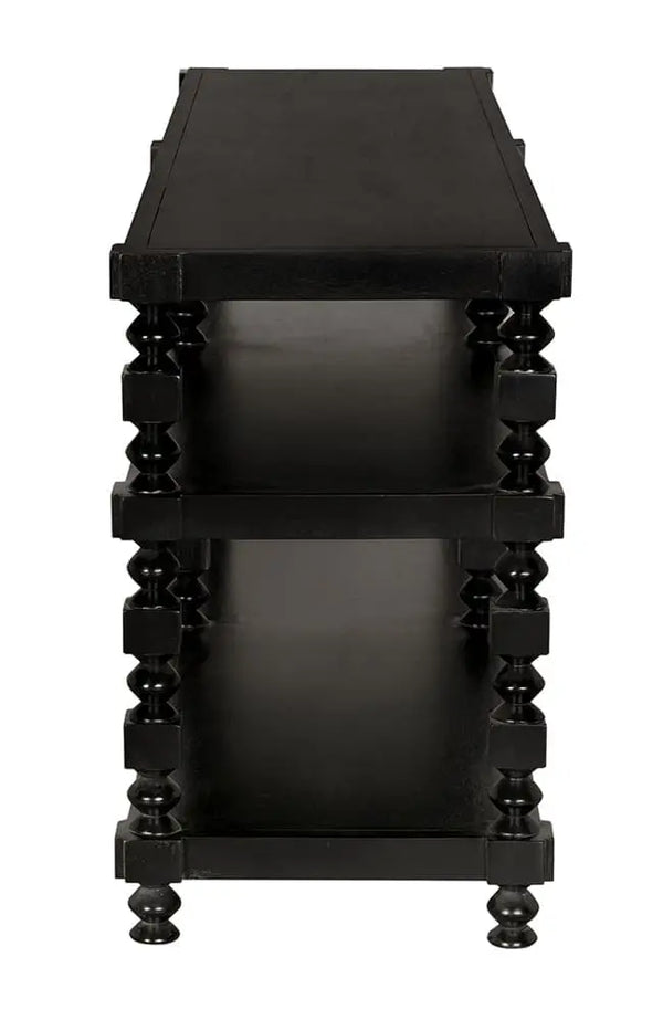 Maurice Three-Tier Console with Spindle Legs in Black-Noir Furniture-Blue Hand Home