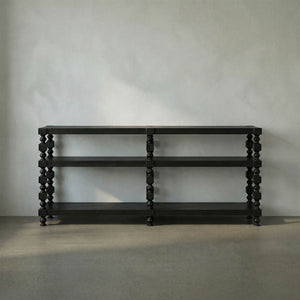 Maurice Three-Tier Console with Spindle Legs in Black-Noir Furniture-Blue Hand Home