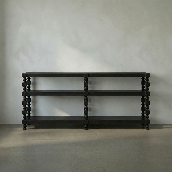 Maurice Three-Tier Console with Spindle Legs in Black-Noir Furniture-Blue Hand Home