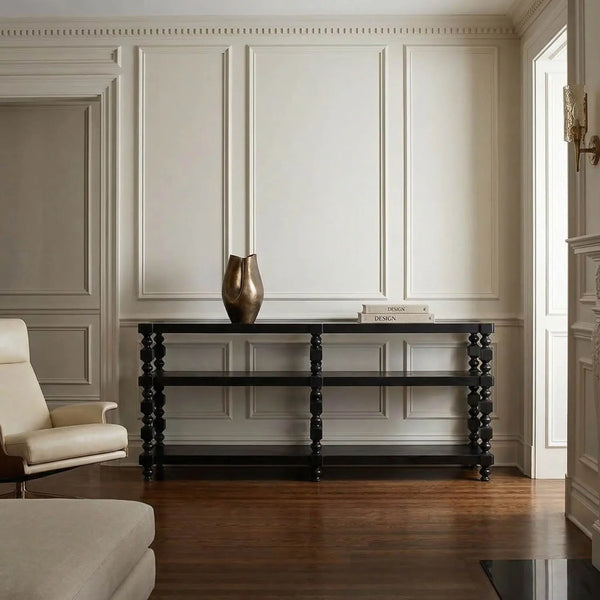 Maurice Three-Tier Console with Spindle Legs in Black-Noir Furniture-Blue Hand Home