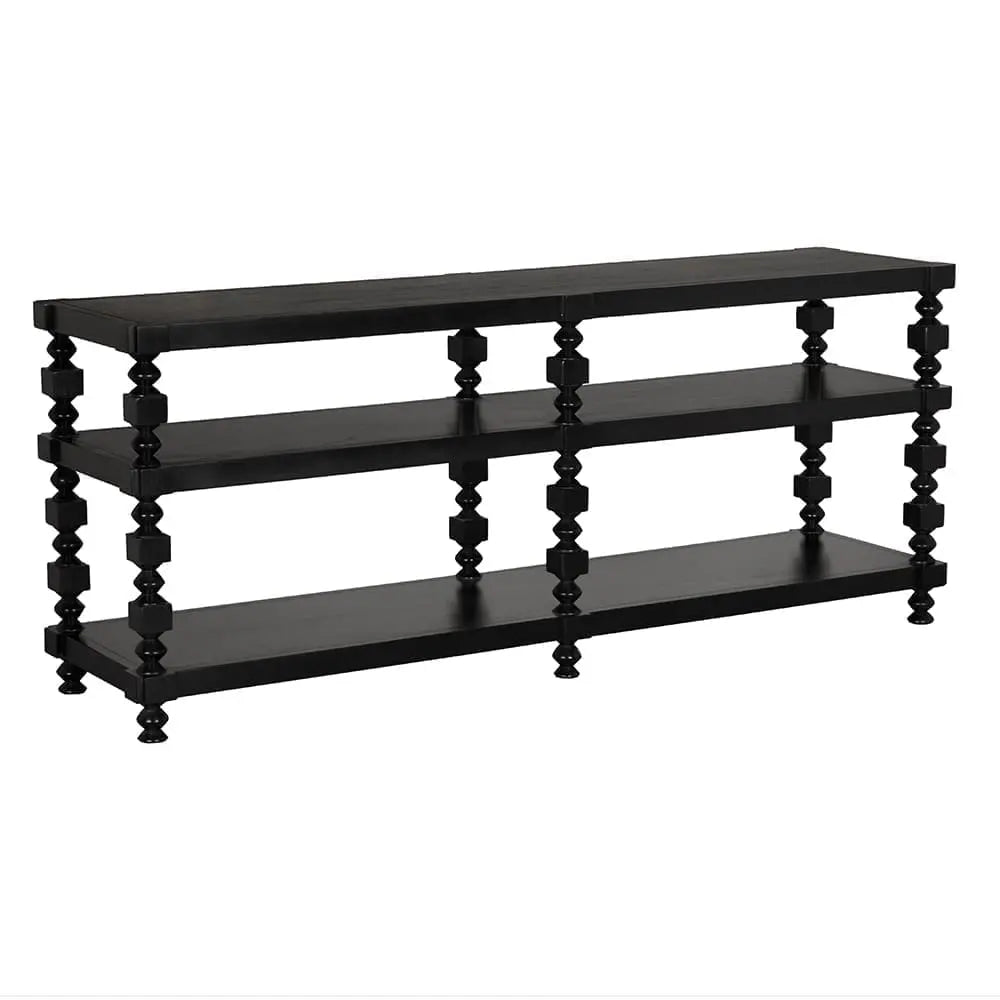 Maurice Three-Tier Console with Spindle Legs in Black-Noir Furniture-Blue Hand Home