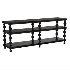 Maurice Three-Tier Console with Spindle Legs in Black-Noir Furniture-Blue Hand Home
