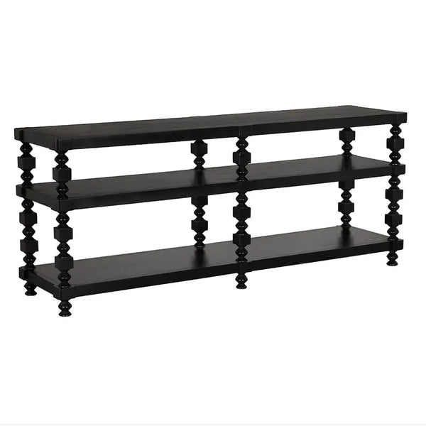Maurice Three-Tier Console with Spindle Legs in Black-Noir Furniture-Blue Hand Home