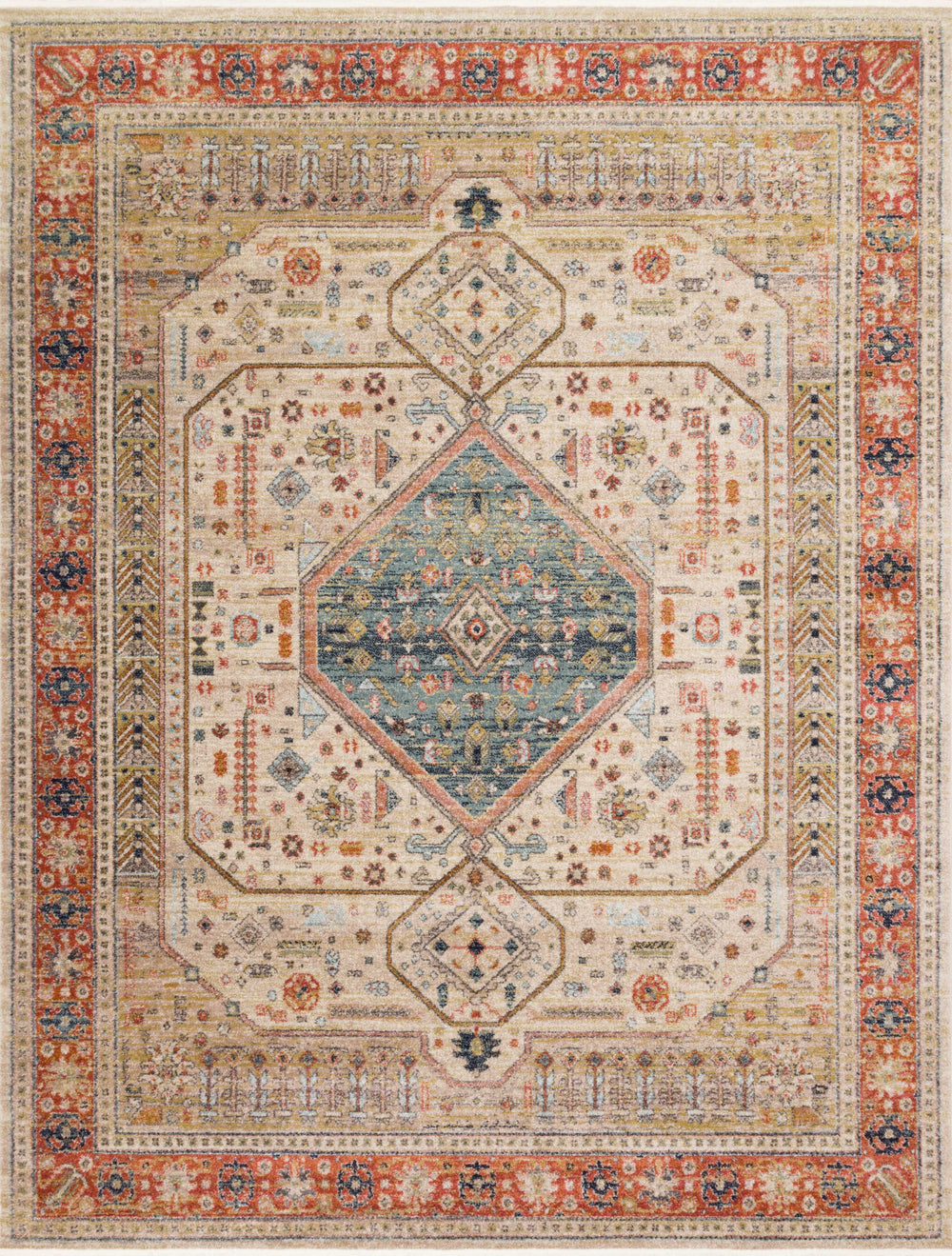 Magnolia Home by Joanna Gaines x Loloi Graham Rug - Persimmon / Ant.Ivory-Blue Hand Home