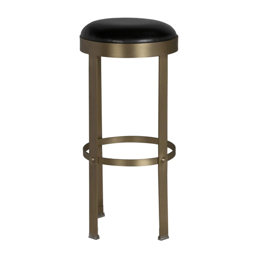 Prince Stool with Leather, Brass Finish-Blue Hand Home