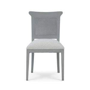 Bramble Gustavian Dining Chair W/ Rattan Back In Grey Charleston W/ Boucle Sand Performance Fabric-Bramble-Blue Hand Home