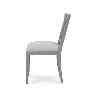 Bramble Gustavian Dining Chair W/ Rattan Back In Grey Charleston W/ Boucle Sand Performance Fabric-Bramble-Blue Hand Home