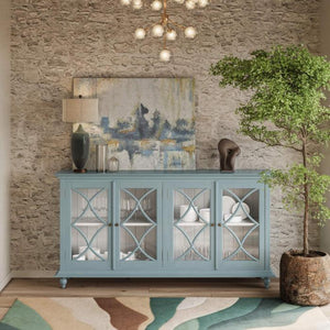 Bramble Hamilton 4 Door Buffet In Frosted Blue W/ True White Interior And No Distressing-Bramble-Blue Hand Home
