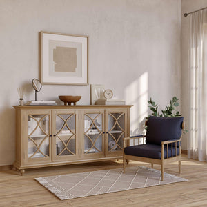 Bramble Hamilton 4 Door Buffet In Straw Wash W/ Architectural White Interior-Bramble-Blue Hand Home