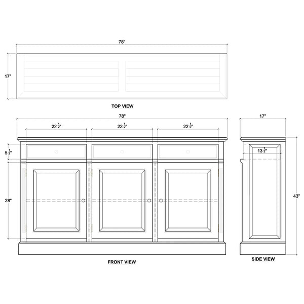 Bramble Hudson 3 Door Sideboard In Antique French Oak-Bramble-Blue Hand Home