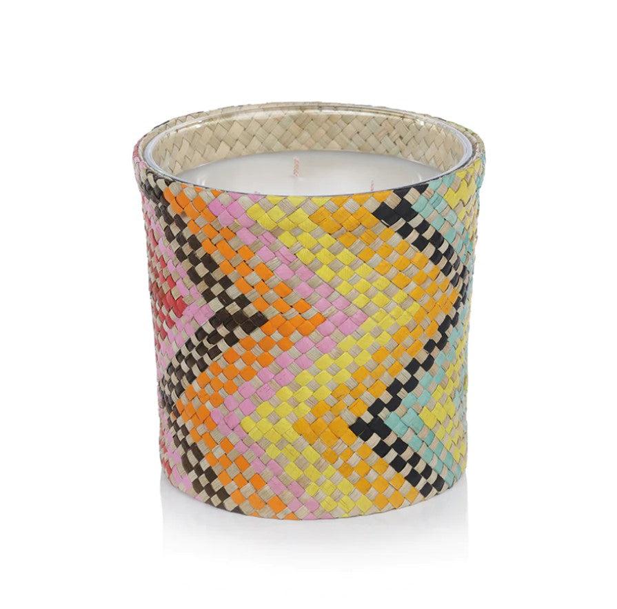 Mia Fragranced Candle - Small Multicolor Zigzag-Blue Hand Home