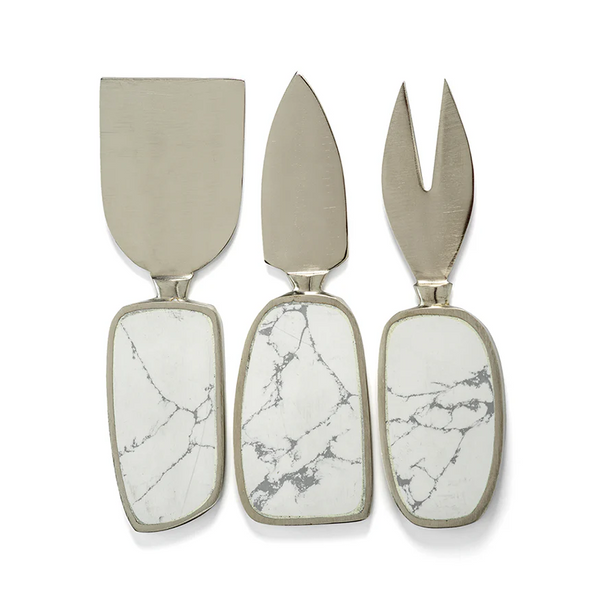Amalfi Set of 3 Cheese Tools - White with Nickel-Blue Hand Home