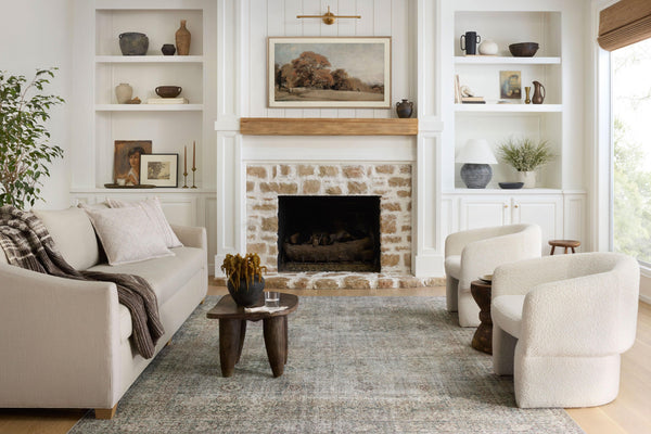Chris Loves Julia x Loloi Jules Rugs - Emerald / Antique Ivory-Blue Hand Home