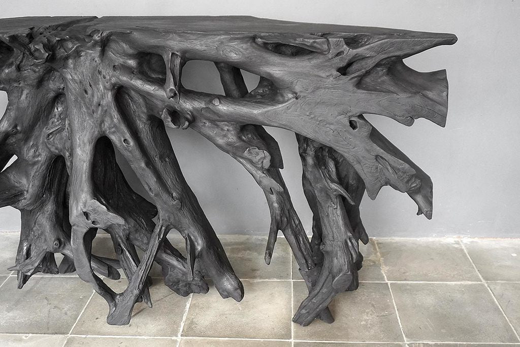 Teak Root Console in Charcoal Finish-Blue Hand Home