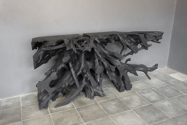 Teak Root Console in Charcoal Finish-Blue Hand Home