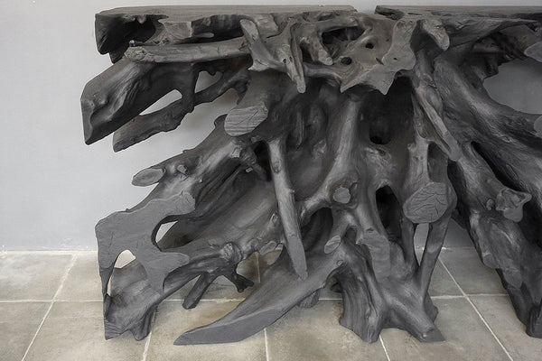 Teak Root Console in Charcoal Finish-Blue Hand Home