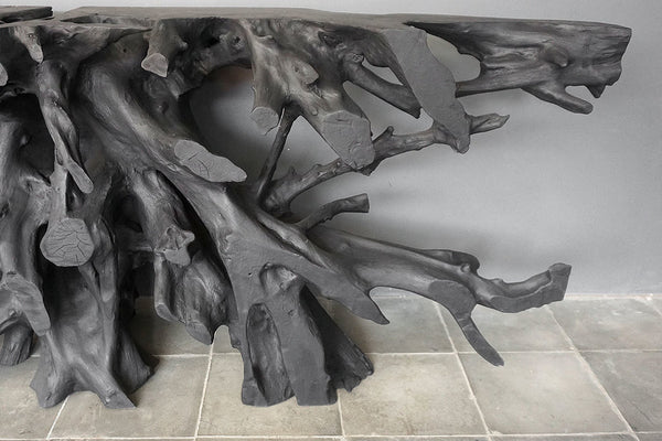 Teak Root Console in Charcoal Finish-Blue Hand Home