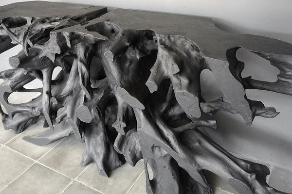 Teak Root Console in Charcoal Finish-Blue Hand Home