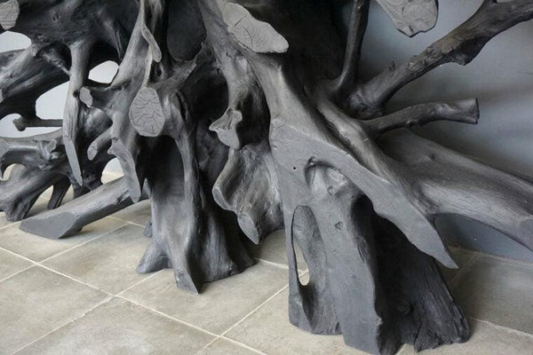 Teak Root Console in Charcoal Finish-Blue Hand Home