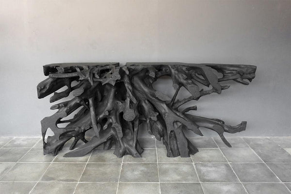 Teak Root Console in Charcoal Finish-Blue Hand Home